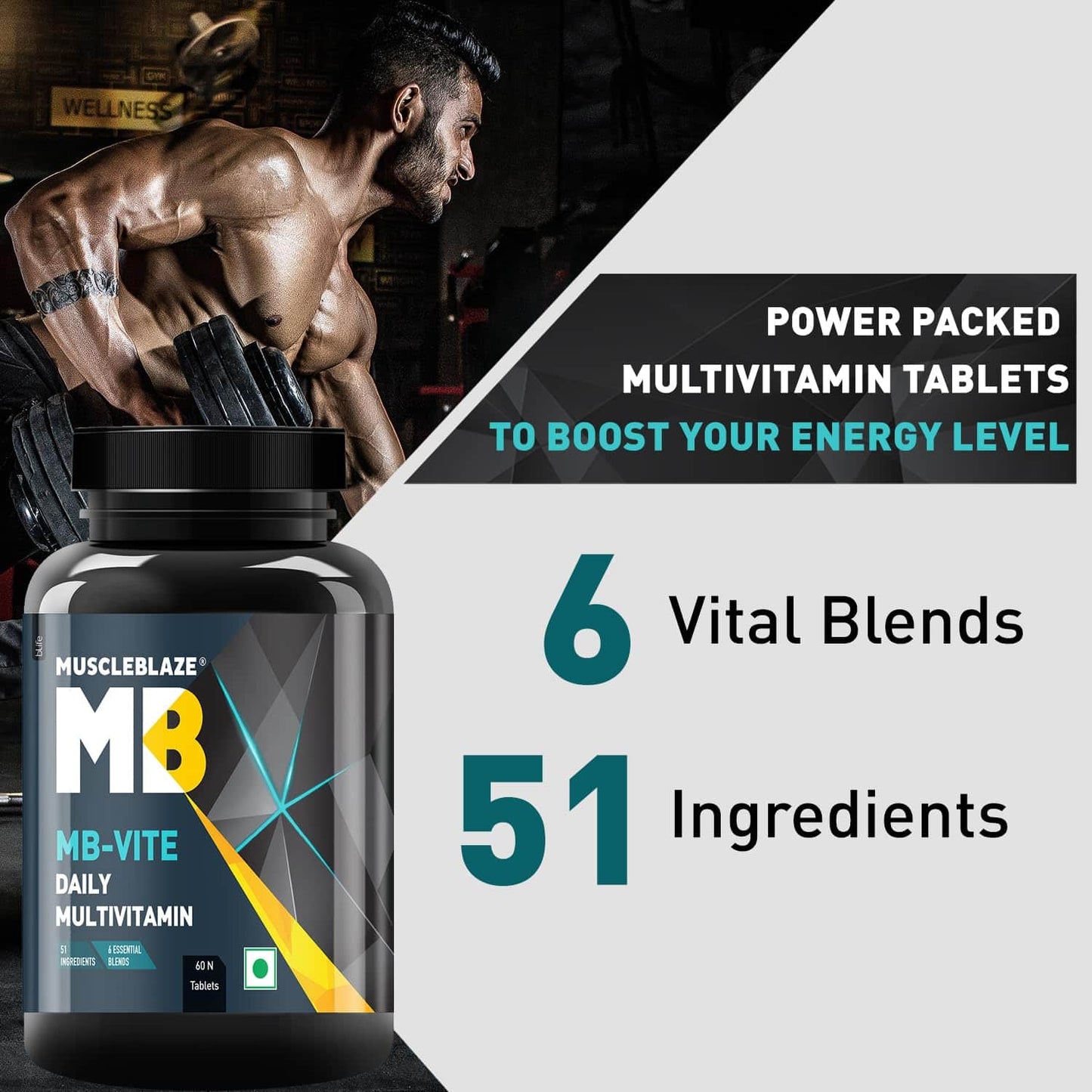 MuscleBlaze MB-VITE Daily Multivitamin, for Enhanced Energy, Stamina & Gut Health - Muscleblaze