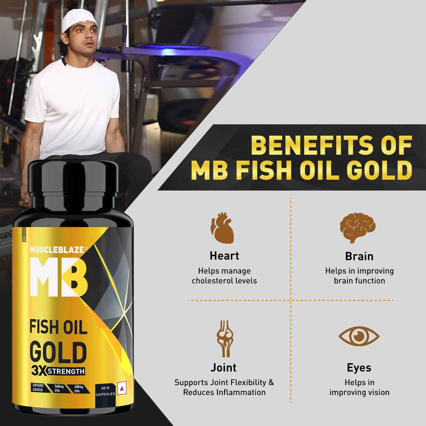 MuscleBlaze Omega 3 Fish Oil Gold 3x Triple Strength (EPA & DHA) - 1300 MG - Muscleblaze