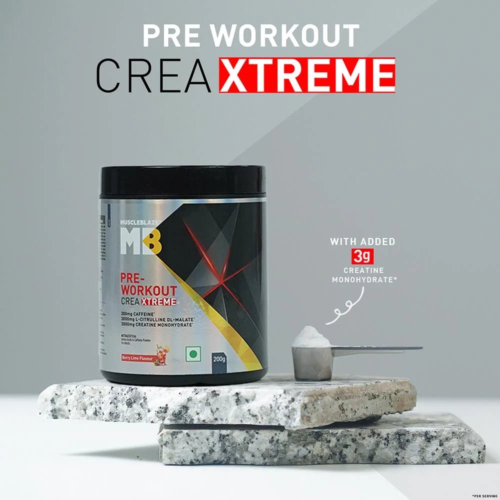 MuscleBlaze Pre Workout Crea - Xtreme (Berry Lime, 200g, 20 Servings) - MuscleBlaze