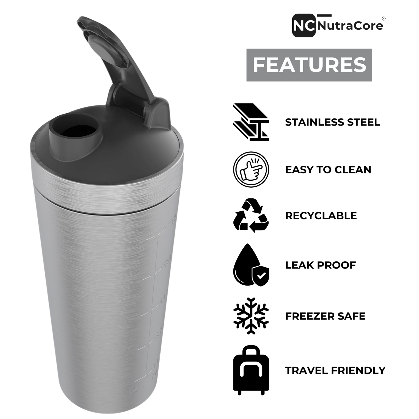 NutraCore Stainless Steel Shaker 750 ml - NutraCore