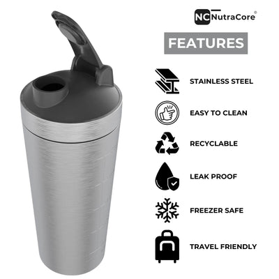 NutraCore Stainless Steel Shaker – 750 ml - Grey - NutraCore