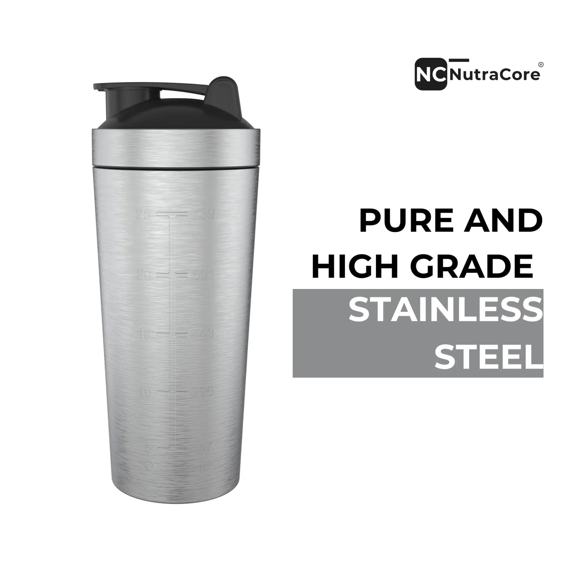 NutraCore Stainless Steel Shaker – 750 ml - Grey - NutraCore