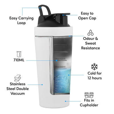 NutraCore Stainless Steel Shaker – 750 ml - White - NutraCore