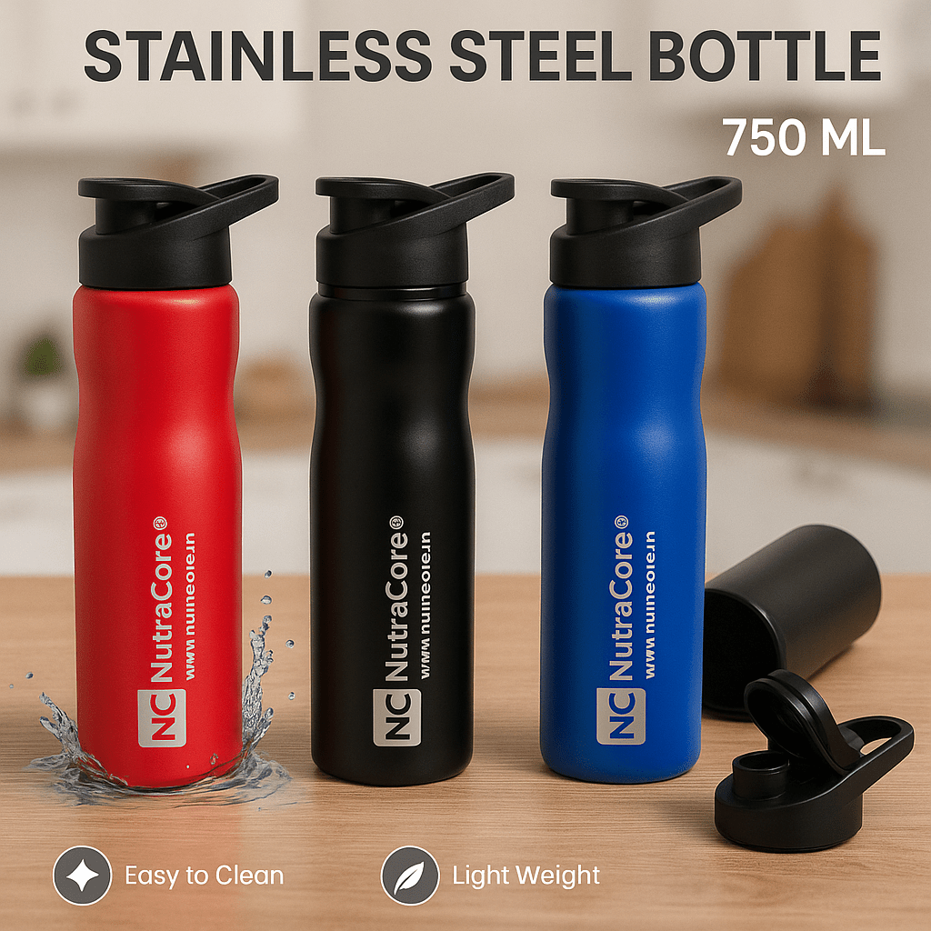 NutraCore® Stainless Steel Sipper Bottle 750ML – Gym, Office & Travel Use - NutraCore