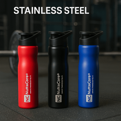 NutraCore® Stainless Steel Sipper Bottle 750ML – Gym, Office & Travel Use - NutraCore