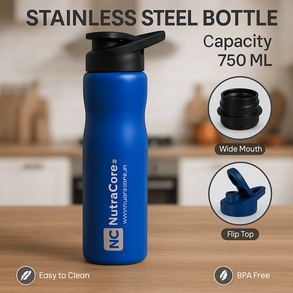 NutraCore® Stainless Steel Sipper Bottle 750ML – Gym, Office & Travel Use - NutraCore