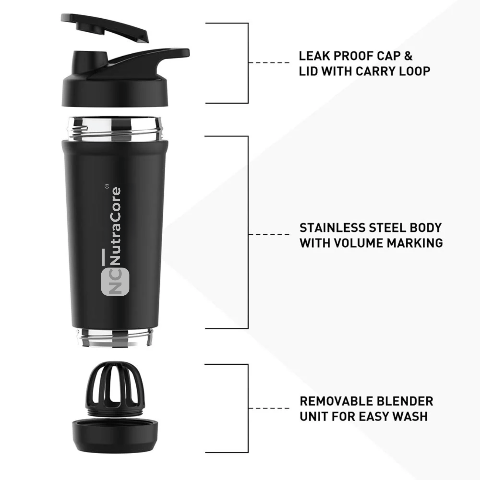 NutraCore Steel Shaker Pro, 700 ml - NutraCore
