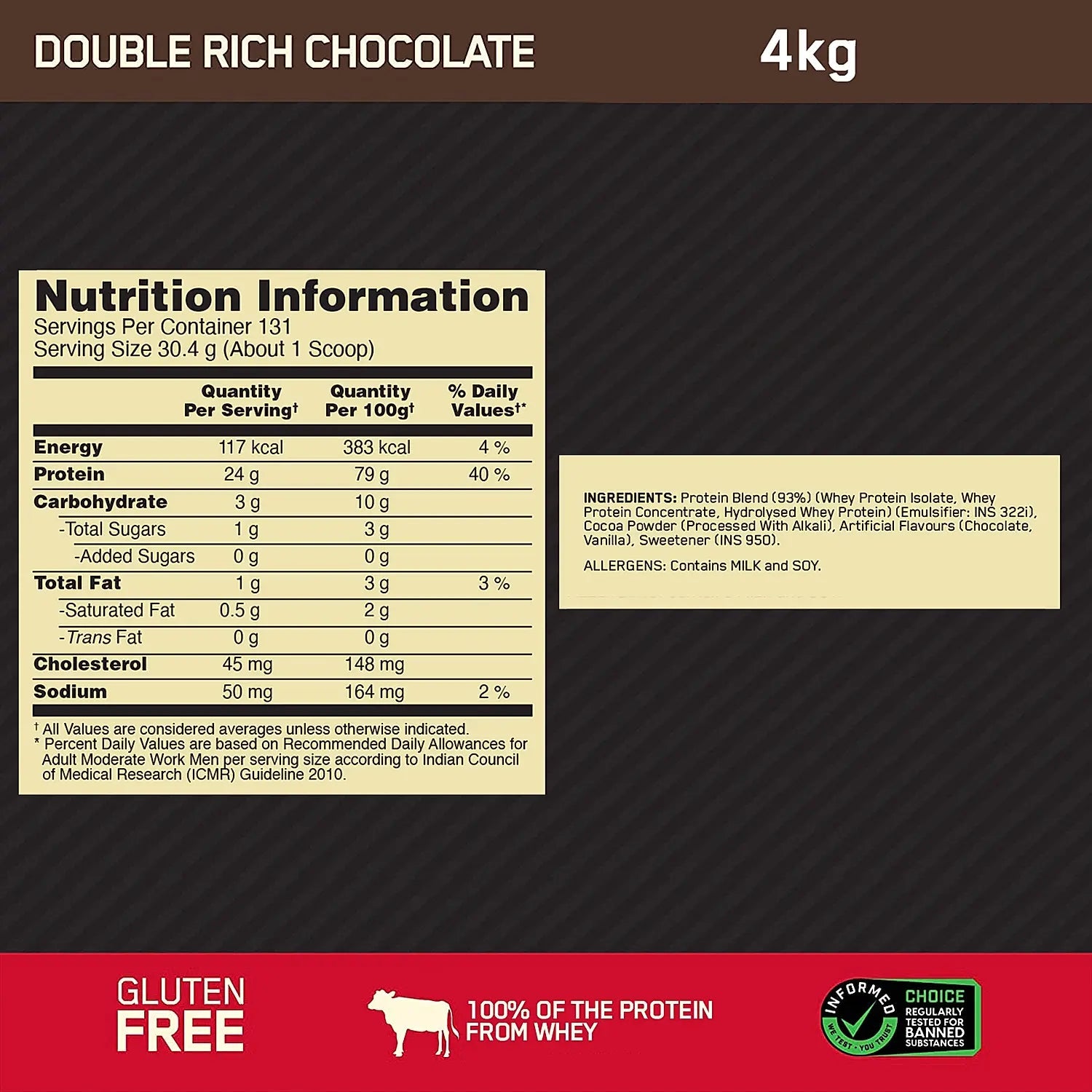 ON Gold Standard 100% Whey 4KG, Double Rich Chocolate - Optimum Nutrition