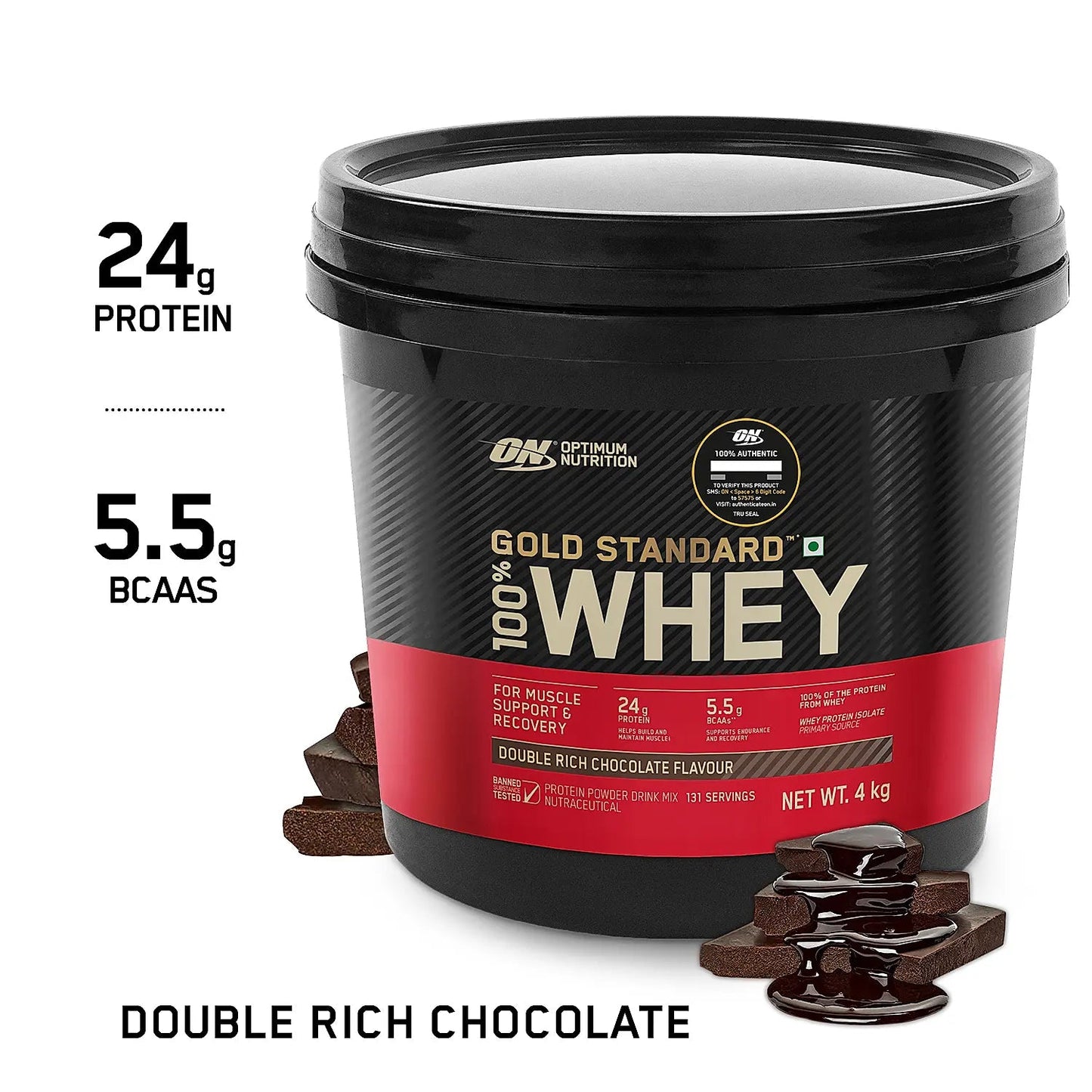 ON Gold Standard 100% Whey 4KG, Double Rich Chocolate - Optimum Nutrition