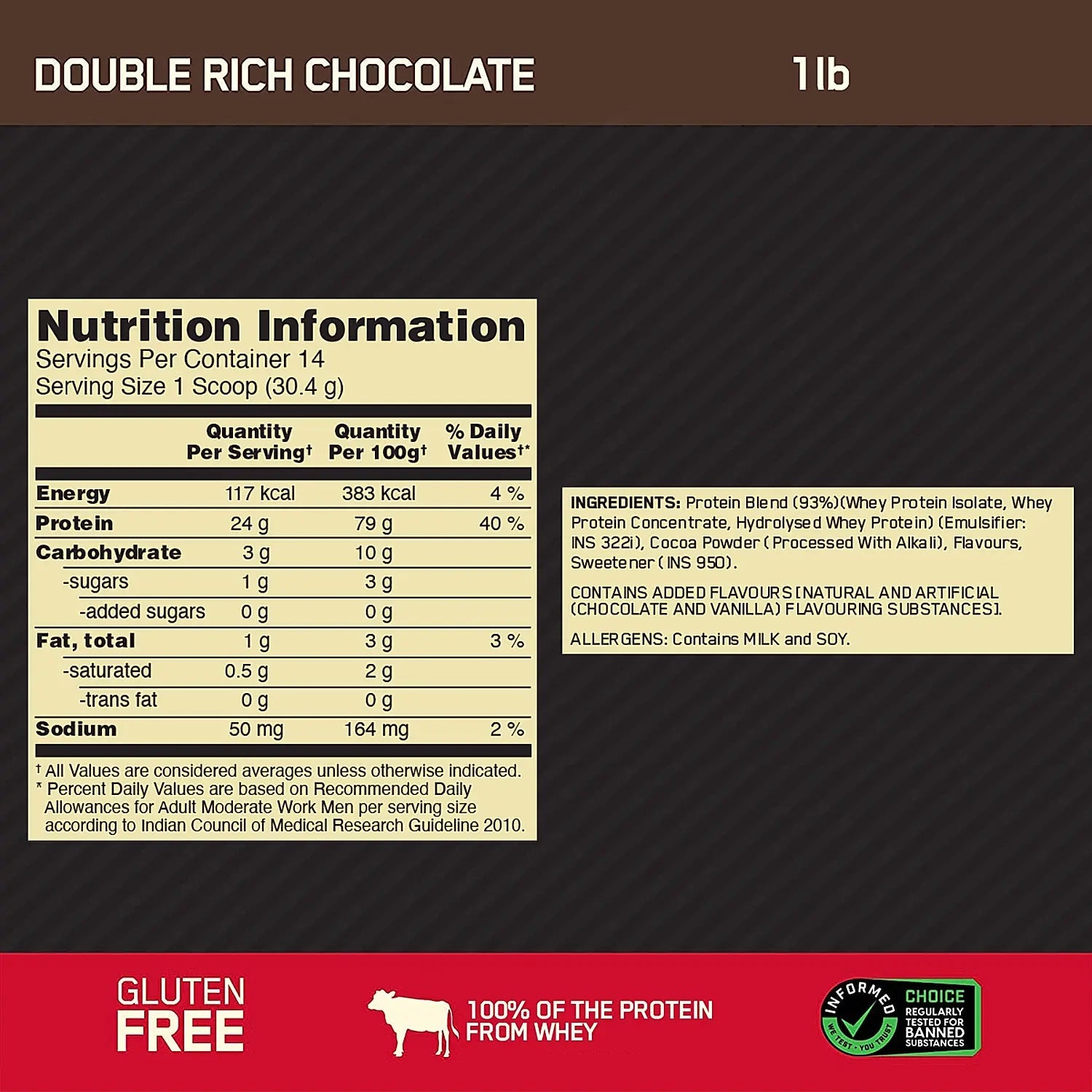 ON (Optimum Nutrition) Gold Standard 100% Whey Protein, 455 g (1 lb), Double Rich Chocolate - Optimum Nutrition
