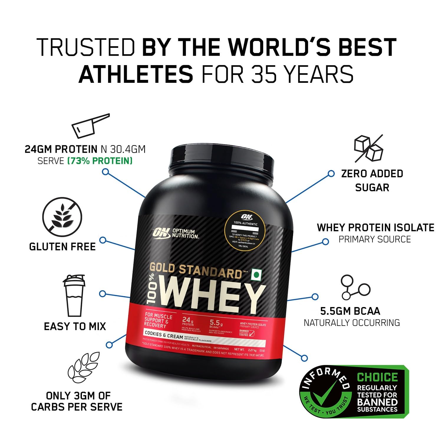 ON (Optimum Nutrition) Gold Standard 100% Whey Protein - Cookie & Cream - Optimum Nutrition