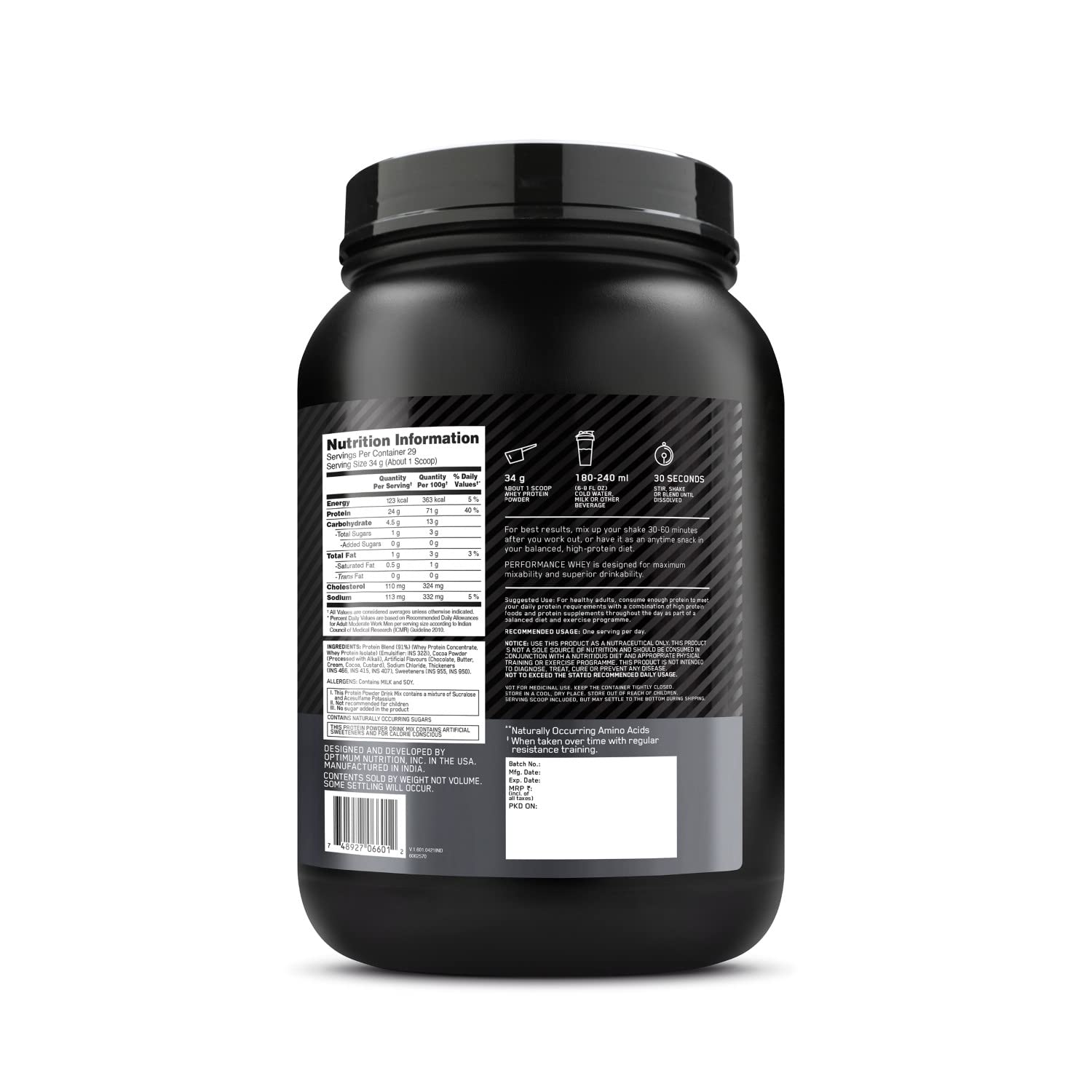 ON (Optimum Nutrition) Performance Whey, 1 kg (2.2 lb), Chocolate Milkshake - Optimum Nutrition