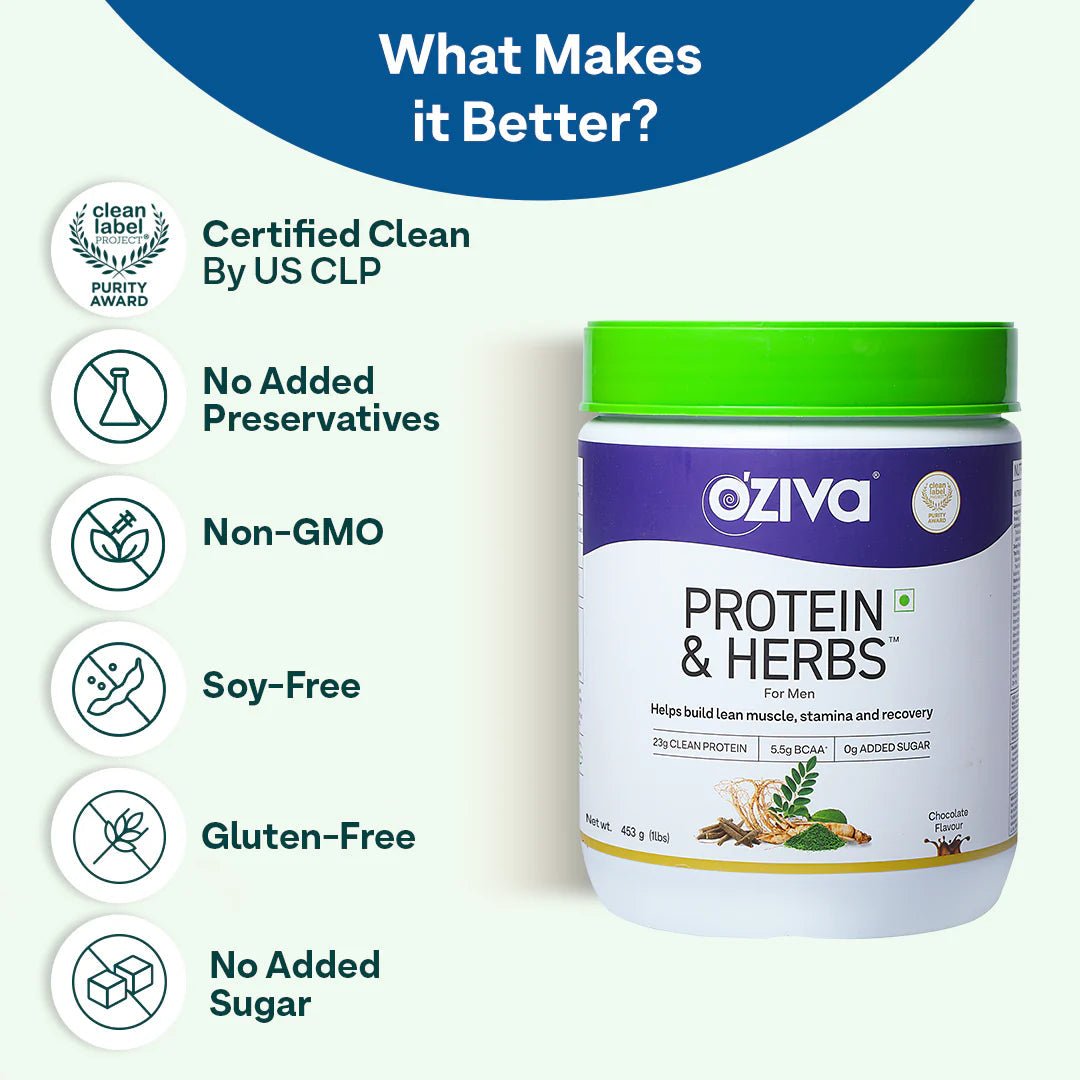 Oziva Protein & Herbs for Men I Muscle Building, Stamina Recovery - Oziva