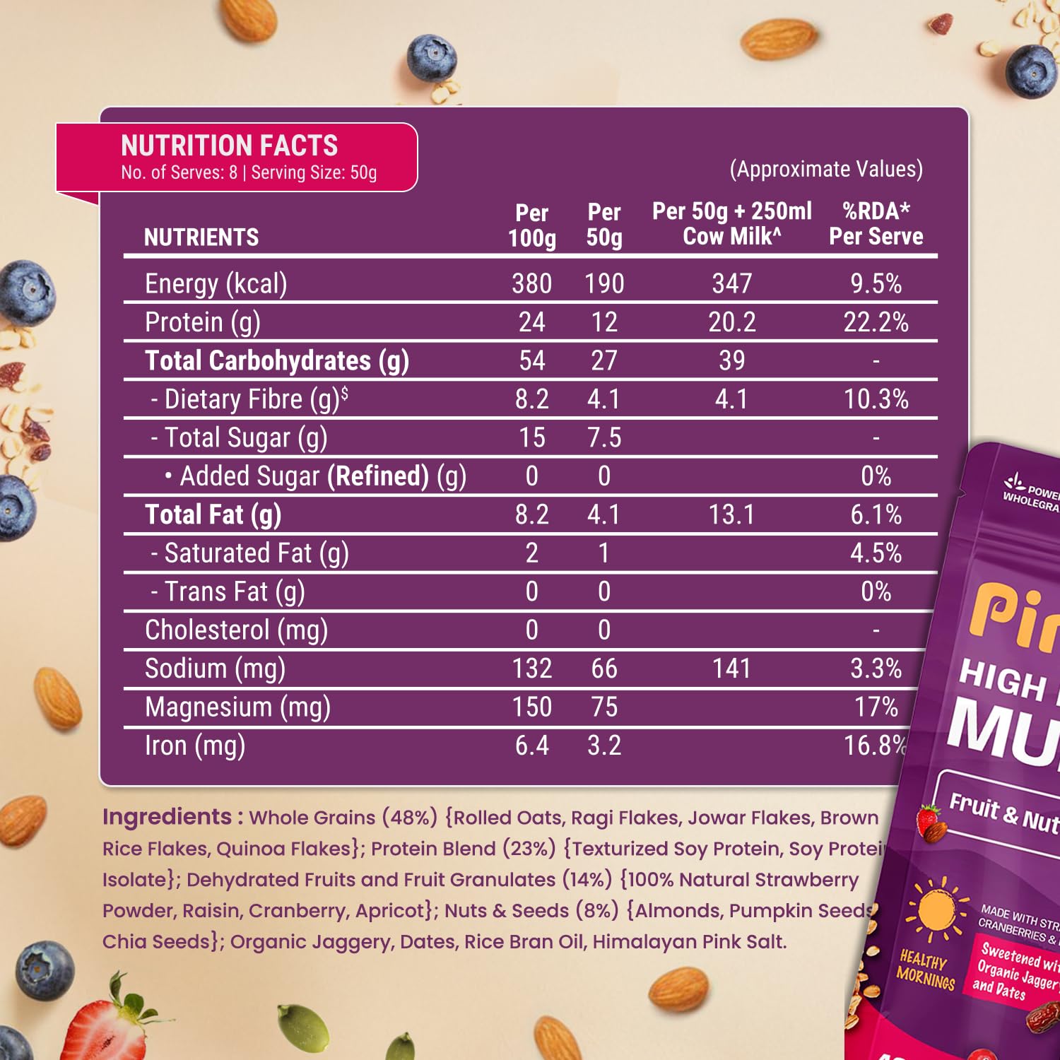 Pintola 24g High Protein Muesli, Fruit & Nut, 1kg - Pintola