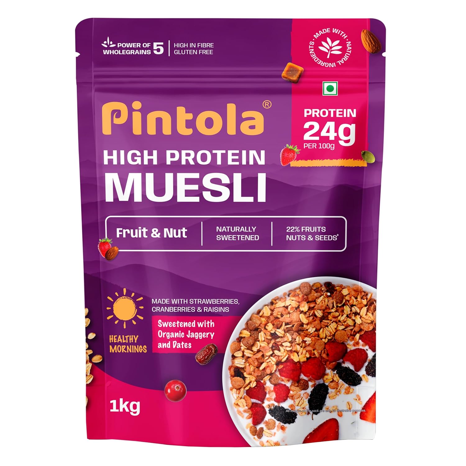 Pintola 24g High Protein Muesli, Fruit & Nut, 1kg - Pintola