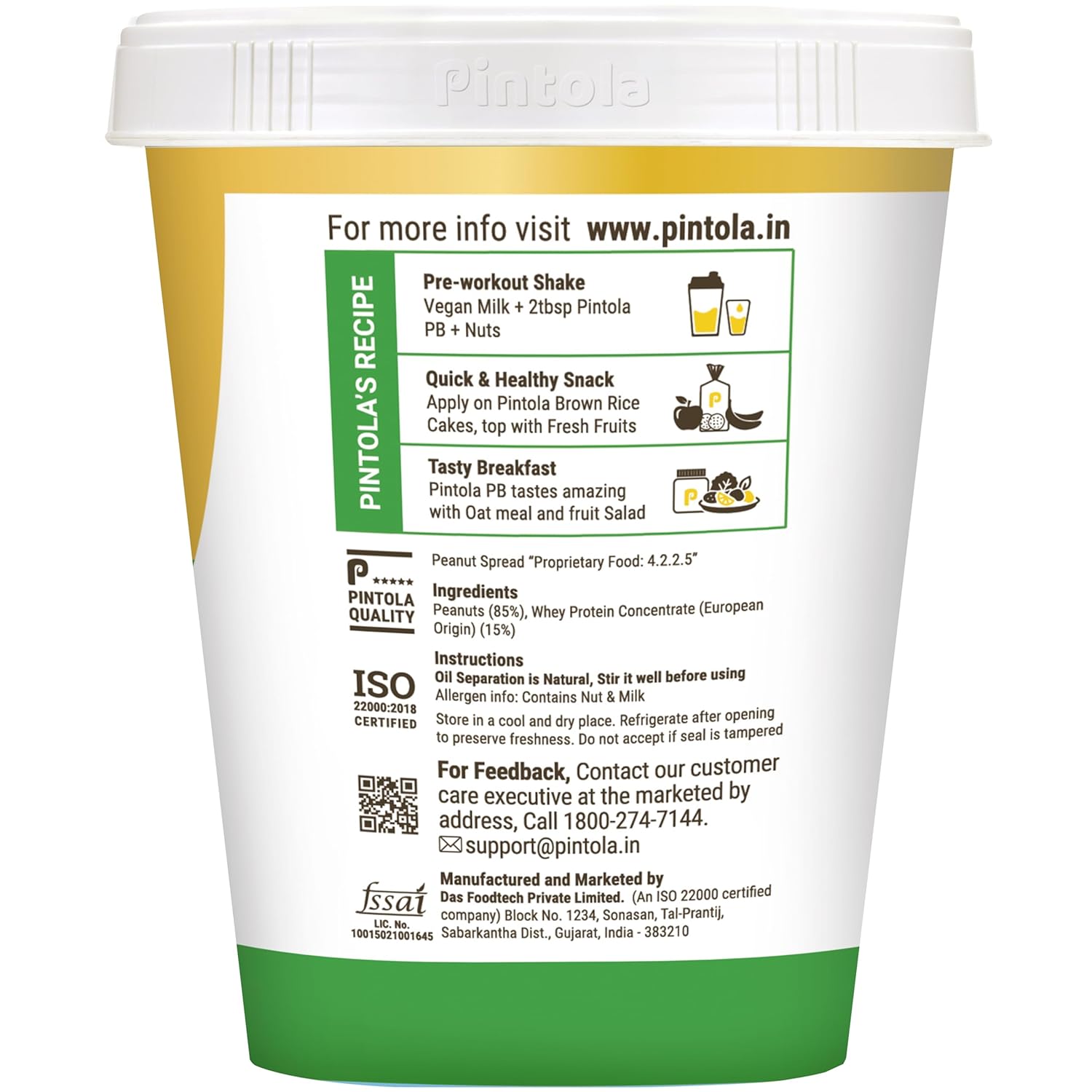 Pintola High Protein All Natural Peanut Butter | Unsweetened, 1KG - Pintola