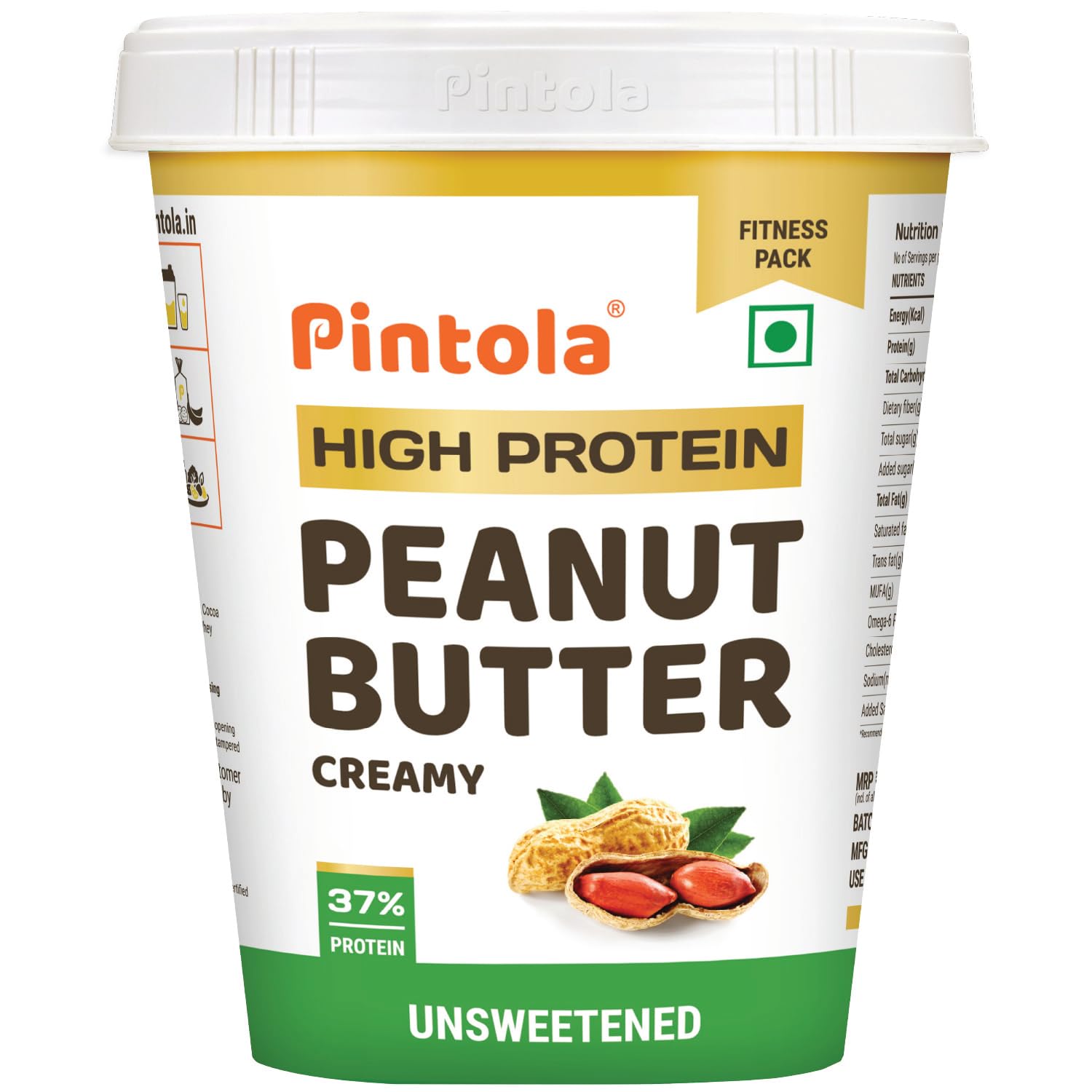 Pintola High Protein All Natural Peanut Butter | Unsweetened, 1KG - Pintola