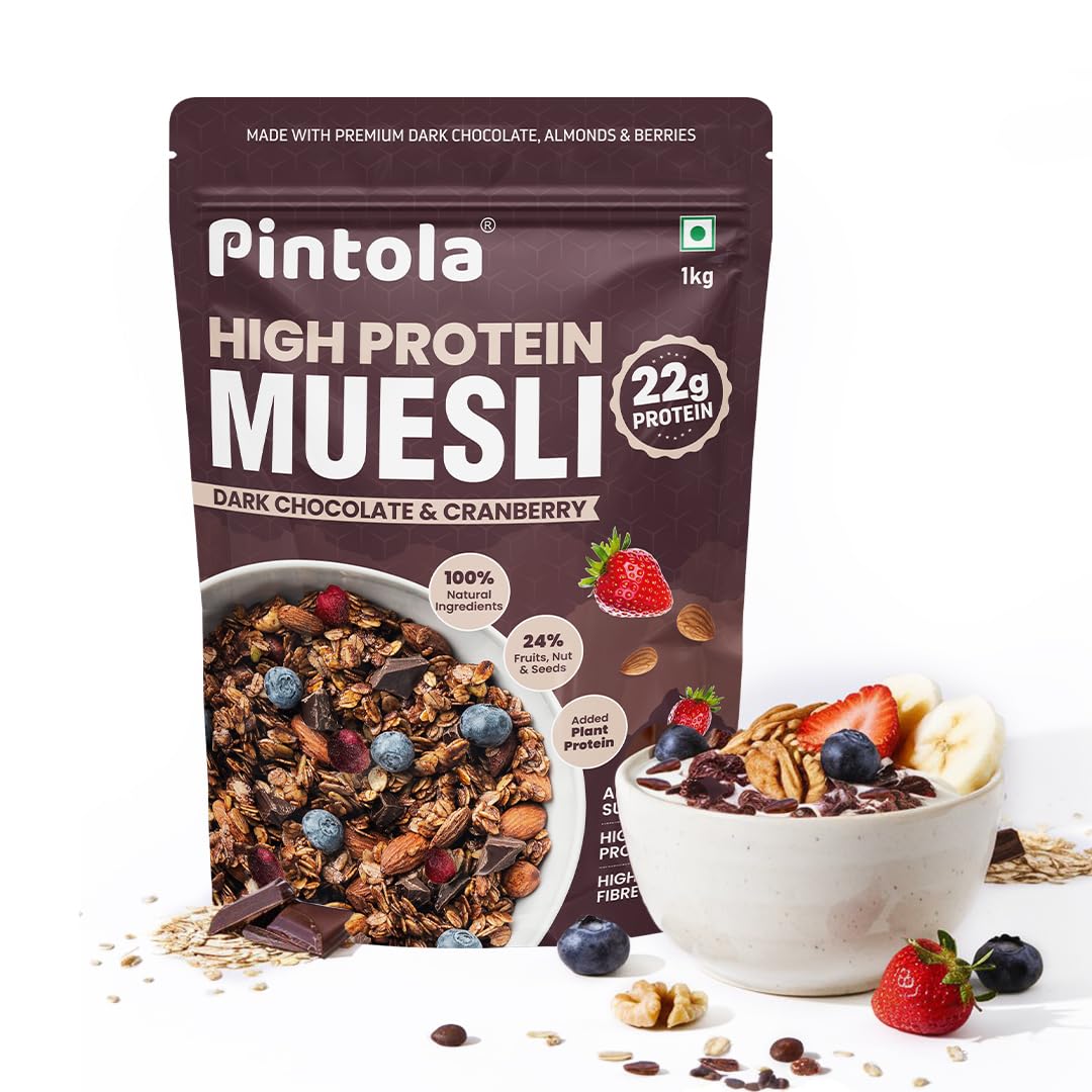 Pintola High Protein Muesli Dark Chocolate Cranberry 1kg, 22g Protein - Pintola