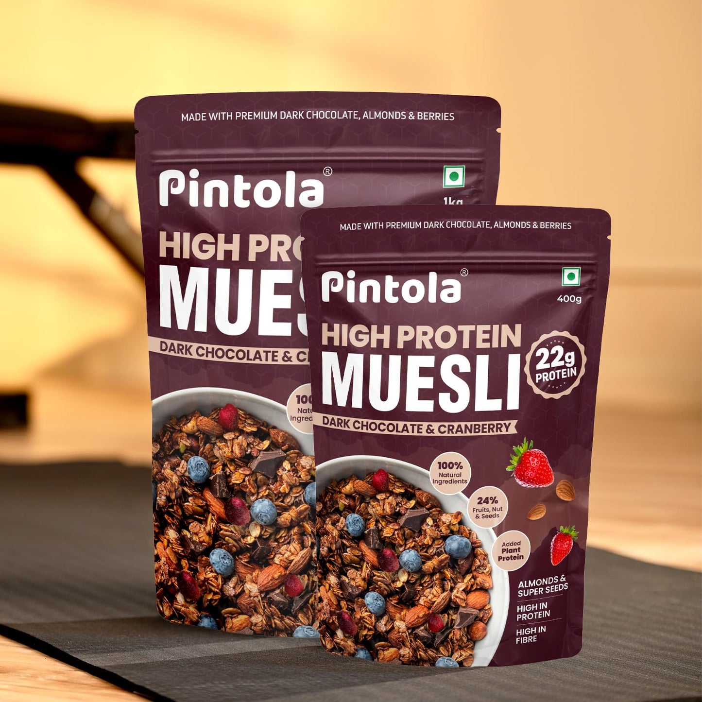 Pintola High Protein Muesli Dark Chocolate Cranberry 1kg, 22g Protein - Pintola