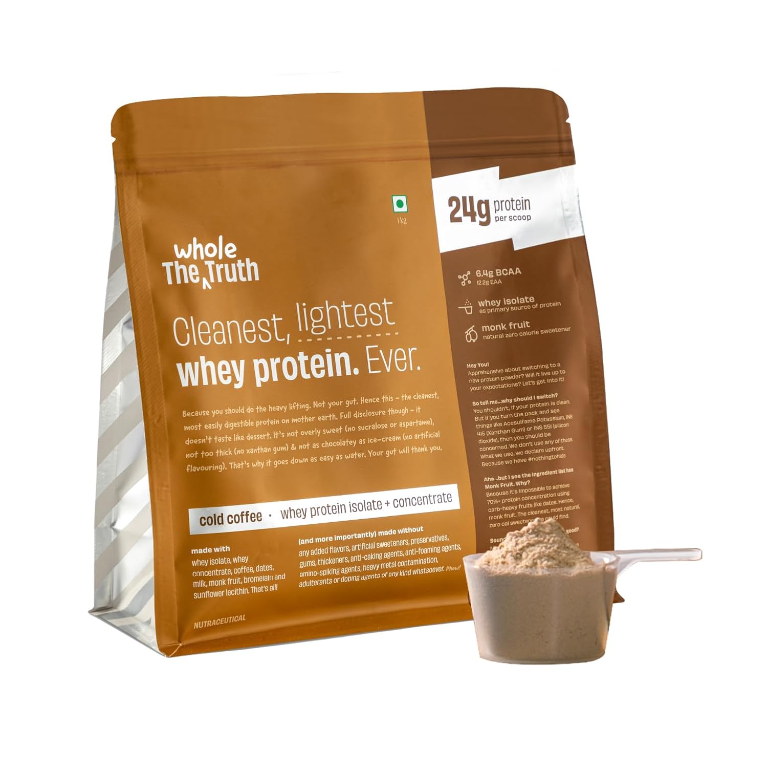 The Whole Truth Whey Protein Isolate + Concentrate 1 kg - 24G Protein - The Whole Truth