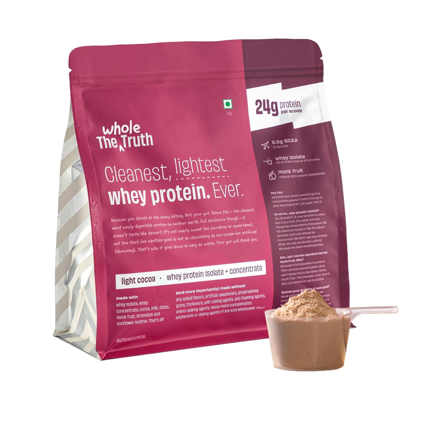 The Whole Truth Whey Protein Isolate + Concentrate 1 kg - 24G Protein - The Whole Truth