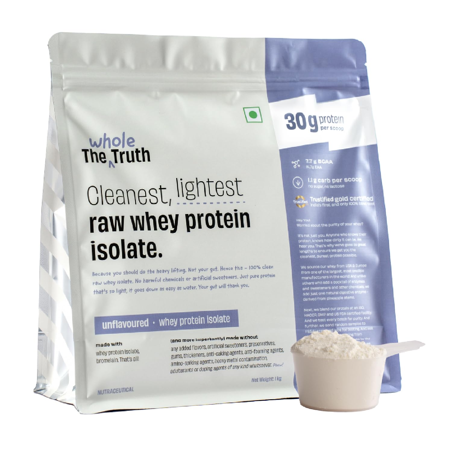 The Whole Truth Whey Protein Isolate Unflavoured 1 kg - 30G Protein - The Whole Truth