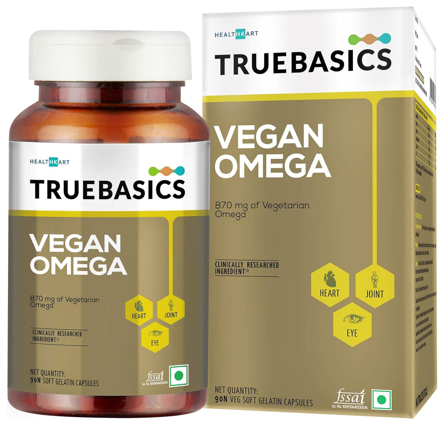 TrueBasics Vegan Omega 870mg of vegetaraian - 90 Units - Truebasics