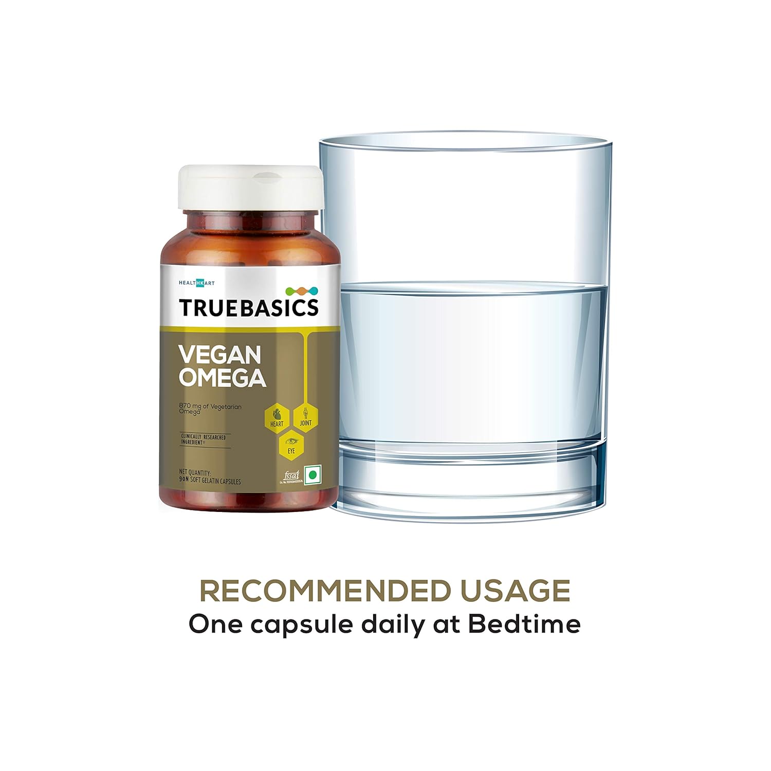 TrueBasics Vegan Omega 870mg of vegetaraian - 90 Units - Truebasics